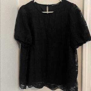 Adrianna Papell Black Floral Embroidered Top